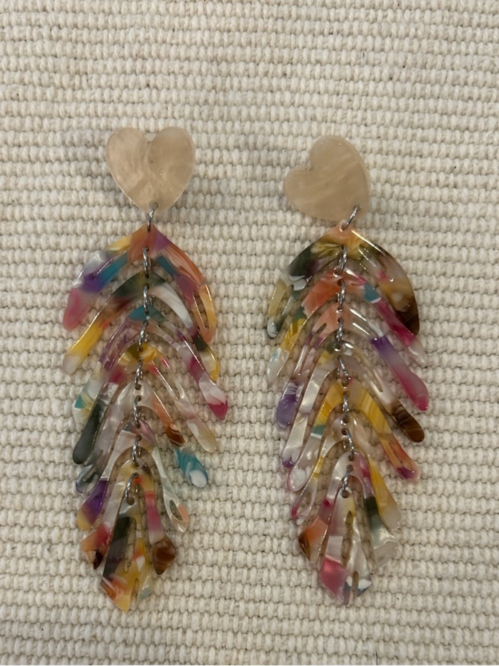 Multicolor Heart Cascade Resin Drop Earrings